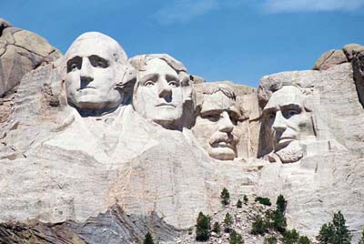 Mount Rushmore: George Washington, Thomas Jefferson, Theodore Roosevelt and Abraham Lincoln.